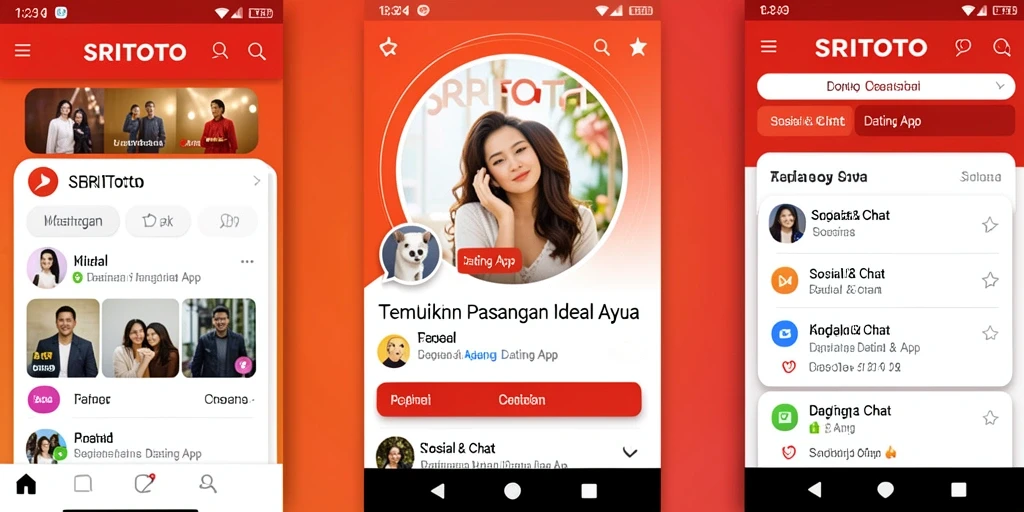 Tampilan antarmuka pengguna aplikasi Dating App SRITOTO yang modern dan user-friendly.