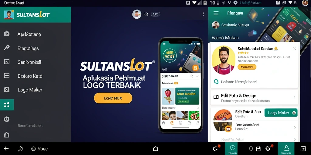 Antarmuka SULTANSLOT untuk pembuatan logo yang intuitif dan menarik.
